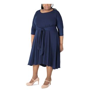Robbie Bee ROBBIE BEE Womens Stretch 3/4 Sleeve Round Neck Midi Wear To Work Fit + Flare Dress Robbie Bee ROBBIE BEE Womens Stretch 3/4 Sleeve Round Neck Midi Wear To Work Fit + Flare Dress