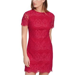Kensie Womens Pink Stretch Zippered Lace Scalloped Short Sleeve Crew Neck Short Party Sheath Dress 4 Kensie Womens Pink Stretch Zippered Lace Scalloped Short Sleeve Crew Neck Short Party Sheath Dress 4
