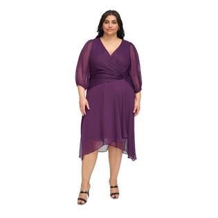 DKNY Womens Purple Zippered Twist Front Hi-lo Hem Balloon Sleeve Surplice Neckline Midi Party Fit DKNY Womens Purple Zippered Twist Front Hi-lo Hem Balloon Sleeve Surplice Neckline Midi Party Fit