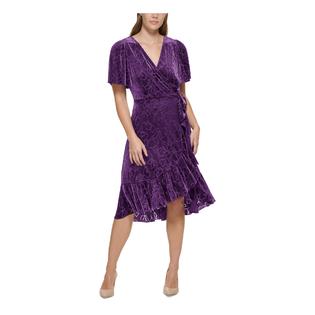 Calvin Klein CALVIN KLEIN Womens Zippered Flutter Sleeve Surplice Neckline Midi Wear To Work Faux Wrap Dress Calvin Klein CALVIN KLEIN Womens Zippered Flutter Sleeve Surplice Neckline Midi Wear To Work Faux Wrap Dress