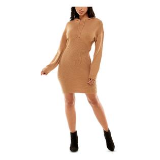 Almost Famous Womens Beige Ribbed Hoodie Unlined Long Sleeve Short Evening Sweater Dress Juniors M Almost Famous Womens Beige Ribbed Hoodie Unlined Long Sleeve Short Evening Sweater Dress Juniors M