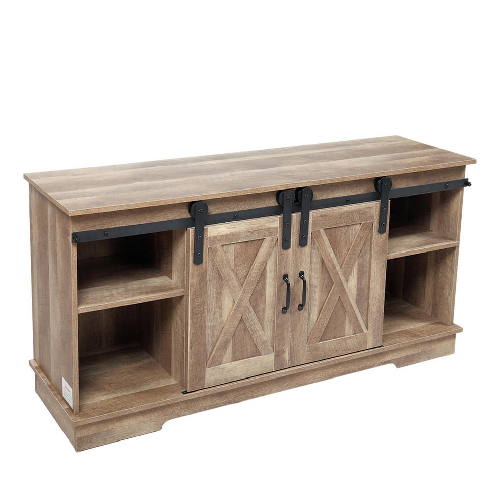 JAXPETY Wooden TV Stand with Sliding Barn Door for 65" TVs, Farmhouse Media Console Storage Cabinet