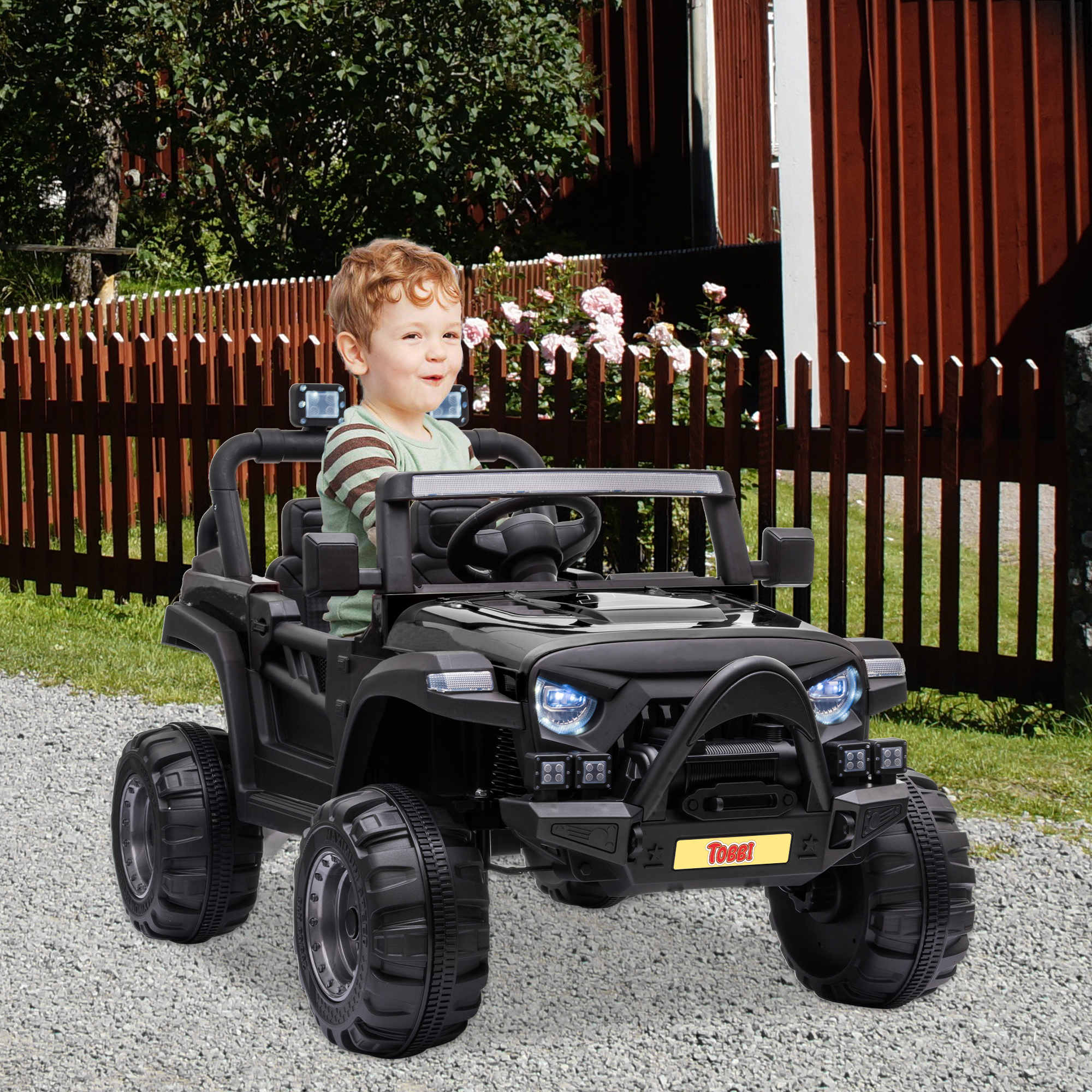 Tobbi 12V Battery-Powered Toddler Truck Kids Ride On SUV Power Wheels Ride-On w/Remote Control Safety Belt LED Lights-Black