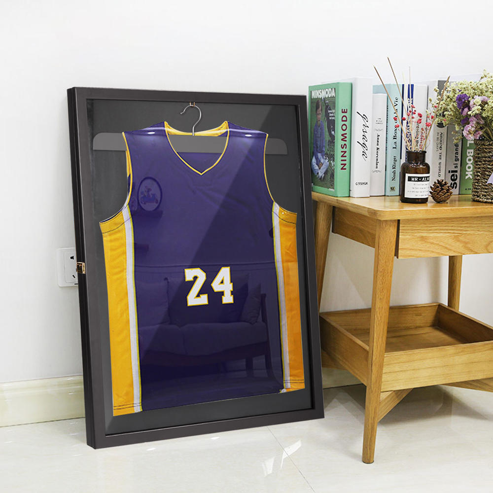 JAXPETY Sports Jersey Frame Display Case, UV Protection Shadow Box with Hanger, for Soccer Basketball Baseball Jersey, 32" X 24" Black