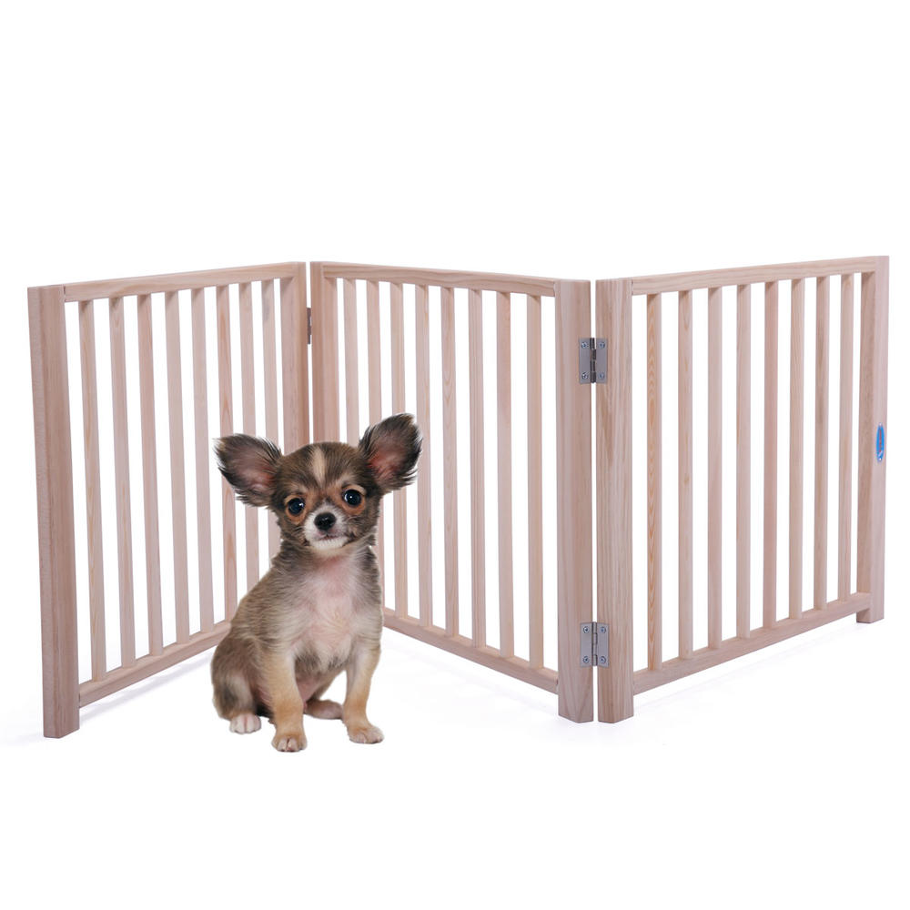 COZIWOW 17.5"H 3 Panels Folding Wooden Dog Gate Pet Fence , Modern Freestanding Dog Safety Gate for Indoor Doorway Stairs