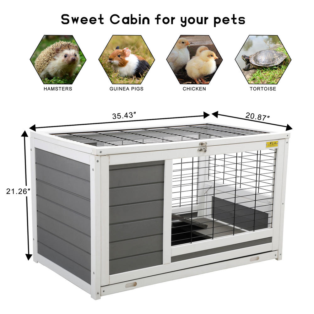 COZIWOW Bunny Hutch Tortoise House Wooden Guinea Pig Habitat Pet Cage with Enclosure,Hideout for Small Animal Indoor/ Outdoor Waterproof