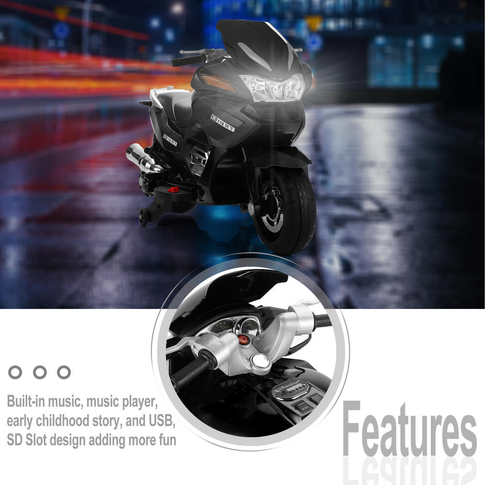 Tobbi 12V Kids Ride On Battery Powered Motorcycle Electric Power Motorcycle for Kids 3-8 with Training Wheel, Music Story , LED , MP3