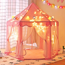 Tobbi Princess Castle Play Tent Kids Play House Pink Play Tent Toy Indoor Outdoor Game house, for Kids Girls Gift, 53"x 55"