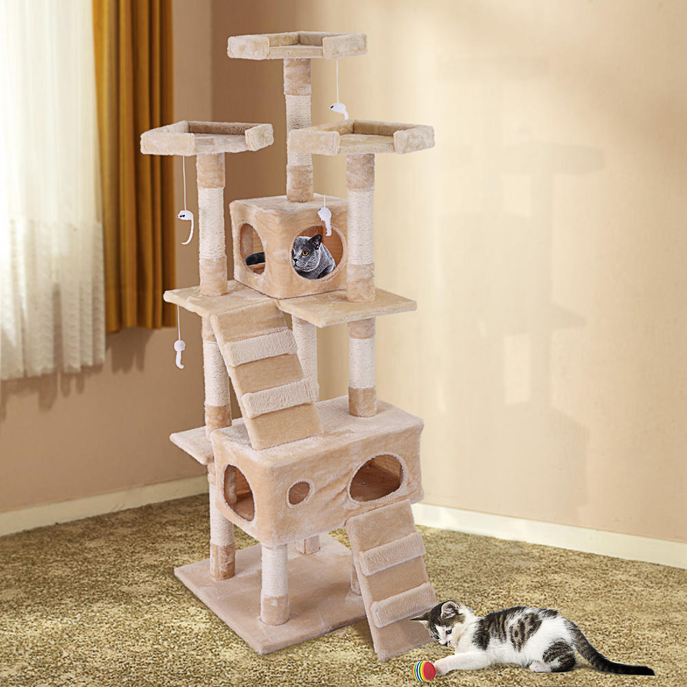 COZIWOW 67" H Multi-level Cat Tree Tower Condo Kitten Condo House Cat Furniture Kitty Play Activity Center with Scratching Posts,Beige