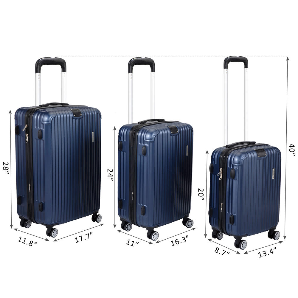 sandinrayli 3 Pc Hardside Expandable Luggage Set Expandable Suitcase w/ TSA Lock & Spinner Wheels 20"/24"/28"-Blue