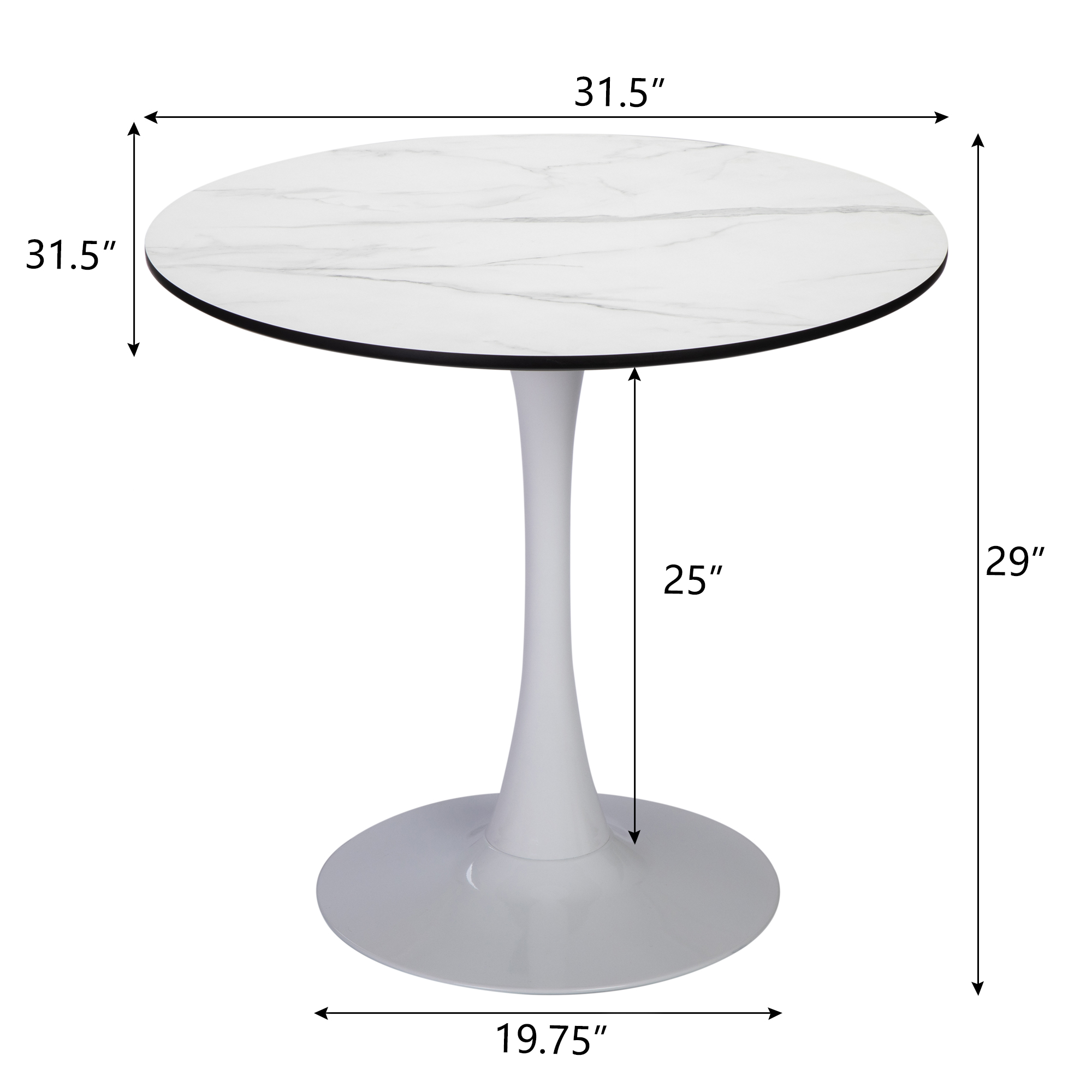 JAXSUNNY Round Dining Table for 1-4 People, Modern Tulip Table with Faux Marble Texture, End Table, Leisure Coffee Table -White