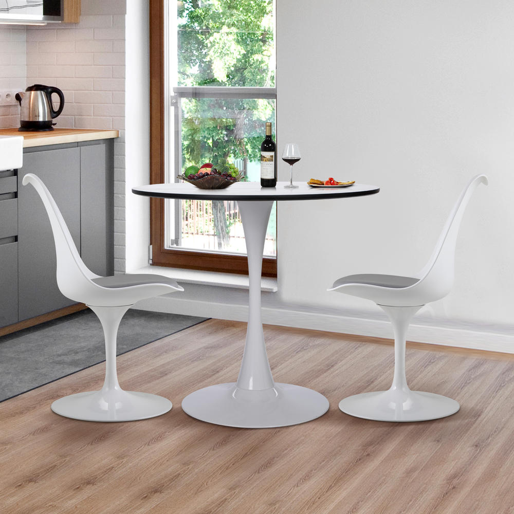 JAXSUNNY Round Dining Table for 1-4 People, Modern Tulip Table with Faux Marble Texture, End Table, Leisure Coffee Table -White