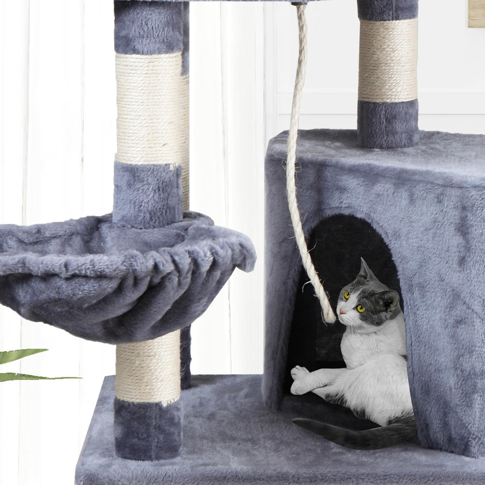 COZIWOW 4-Tier Cat Tree Tower Condo Furniture Kitty Climbing Play Tower Activity House with Scratching Sisal Posts,Light Gray