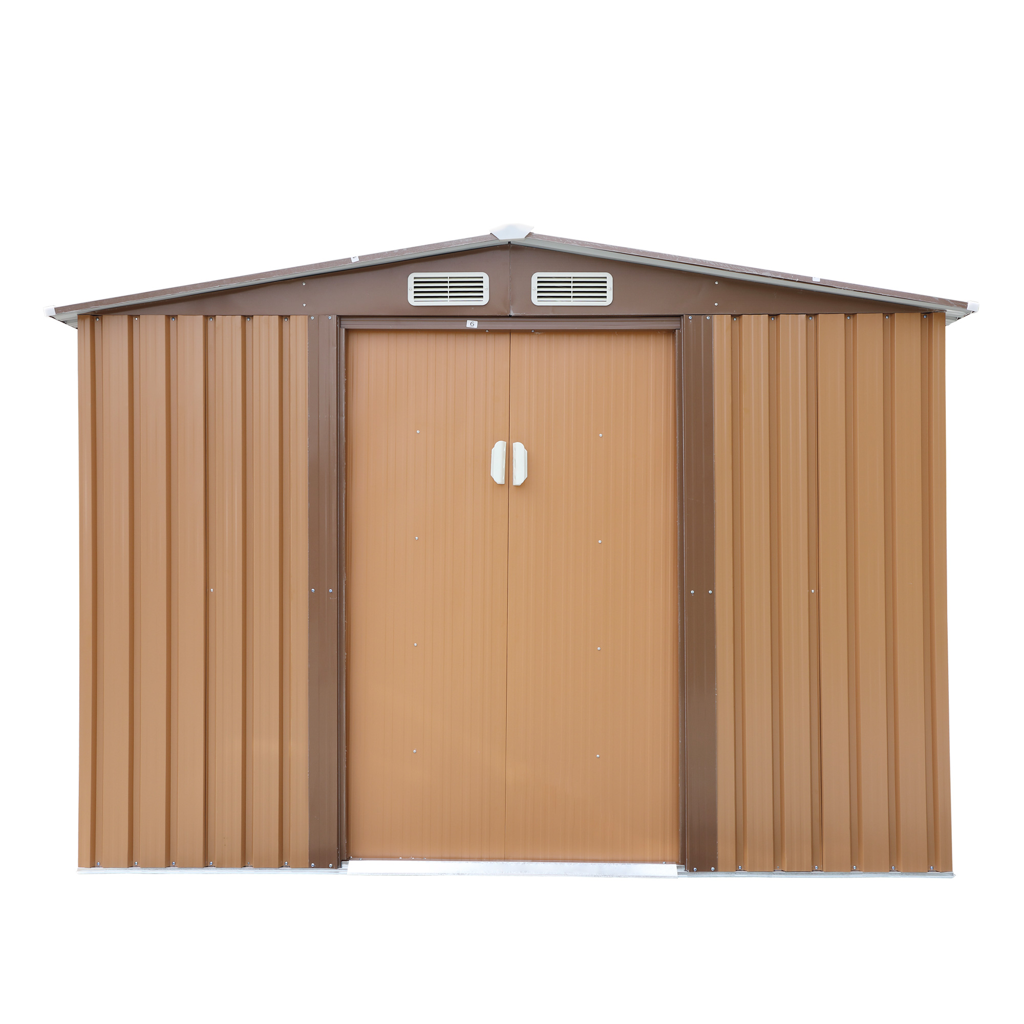 JAXPETY 6' x 8' Garden Tool Storage Utility Shed Outdoor House Galvanized Steel w/Sliding Door, 4 Vents, Brown