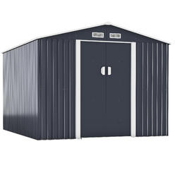 JAXPETY 9.1' x 10.5' Garden Tool Storage Utility Shed Outdoor House Galvanized Steel w/Sliding Door, 4 Vents, Gray