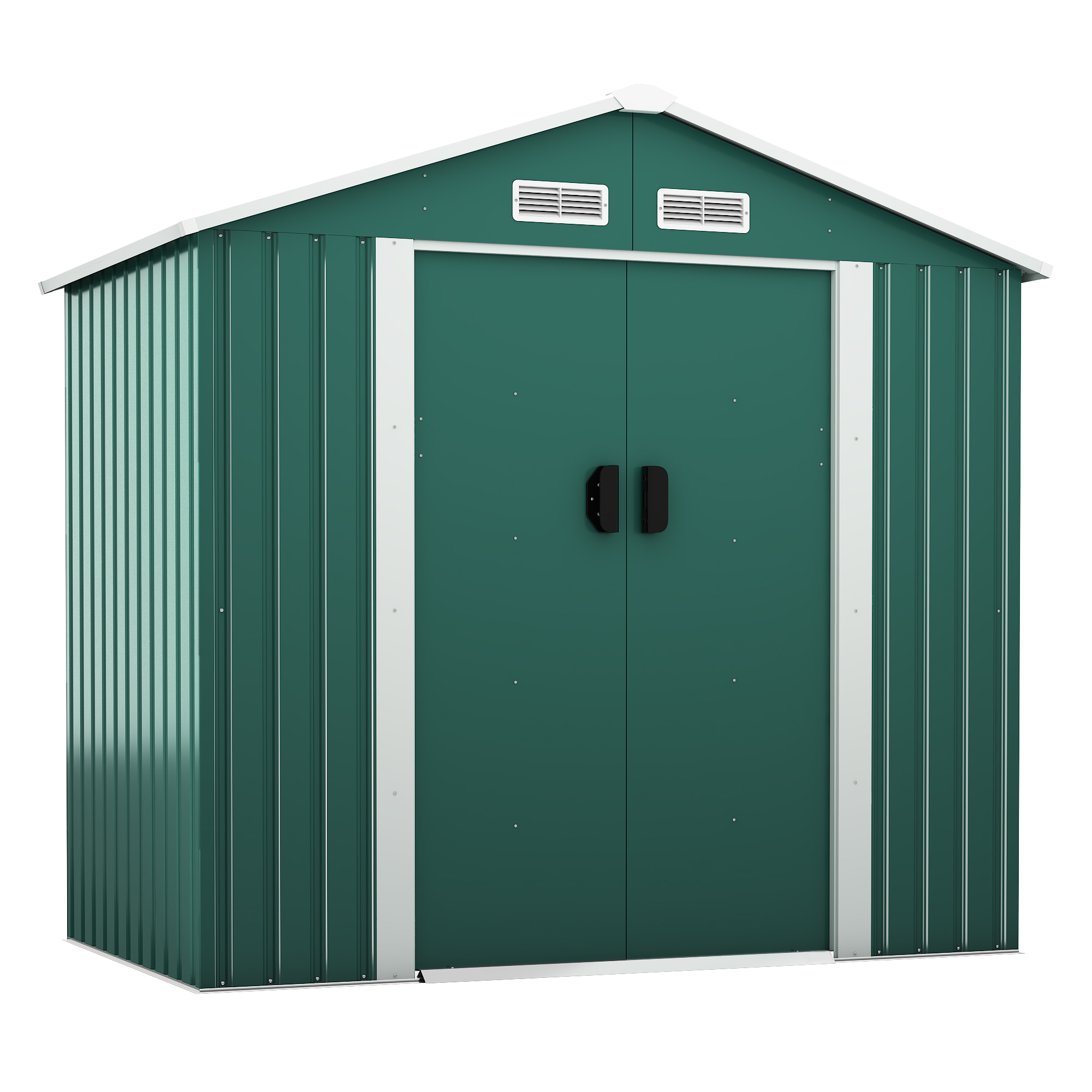 JAXPETY 4.2' x 7' Outdoor Steel Storage Shed, Lawn Equipment Tool Organizer for Backyard Garden w/ Gable Roof