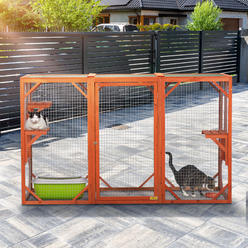 COZIWOW 71.5?L x 31.7?W x 43.5?H Rustic Wooden Outdoor Cat Pet Enclosure Cage Playpen Kennel with 3 Platforms, Flat Top, Orange