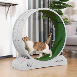 COZIWOW Large Cat Treadmill, Small Animal Exercise Wheel with Locking Mechanism, Nonslip Carpet, Cat Teaser, Running Wheel for Indoor