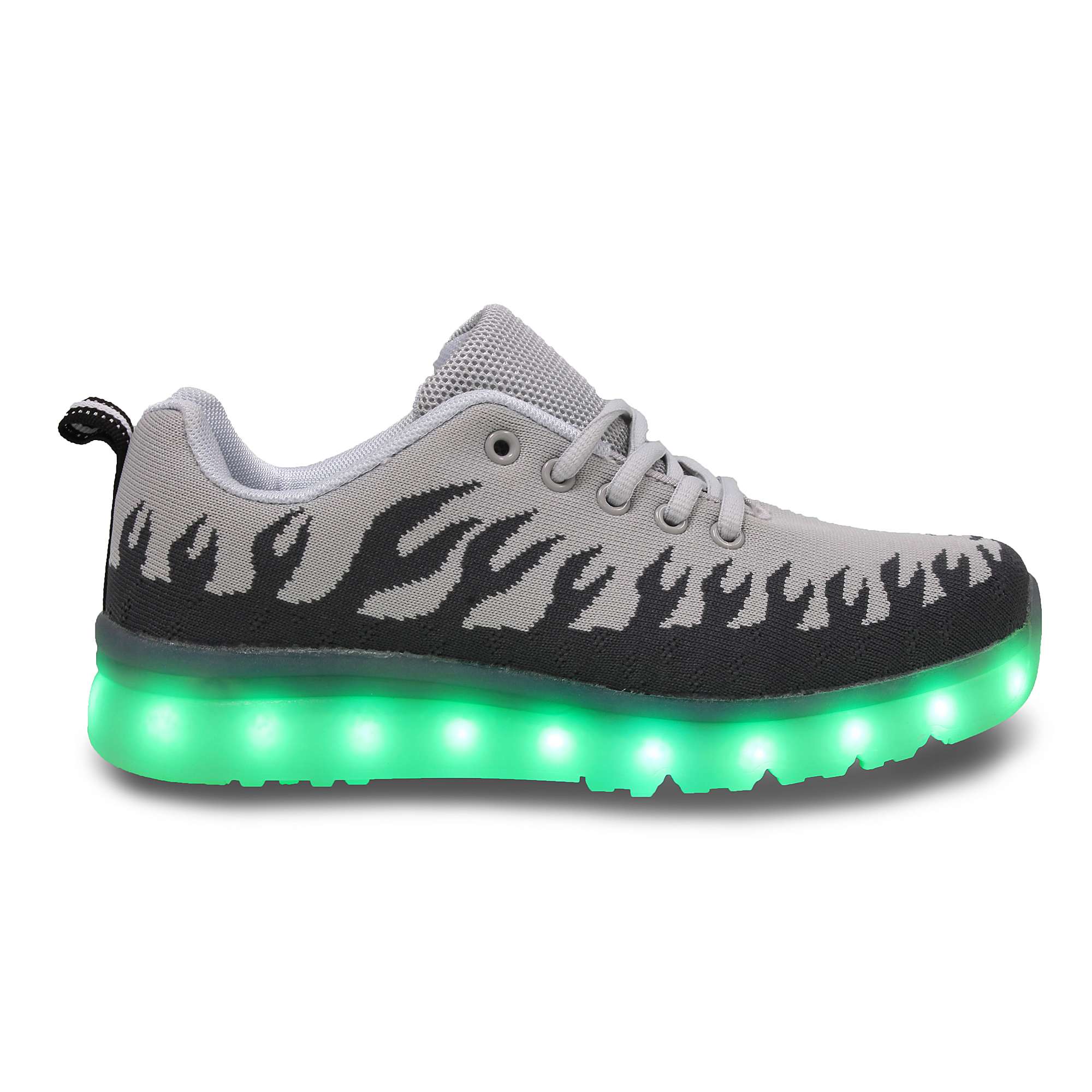 Family Smiles LED Light Up Sneakers Low Top USB Charging Lace-Up Men Women  Unisex Shoes Inferno Flames Orange