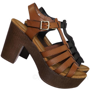 Top Moda Cedar1 70 S Retro Sculpted Lightweight Wooden Block Heel Platform Clog Sandal