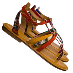 Bamboo Strappy Gladiator Sandal - Women Festival Multi Color Thong Flat Shoes