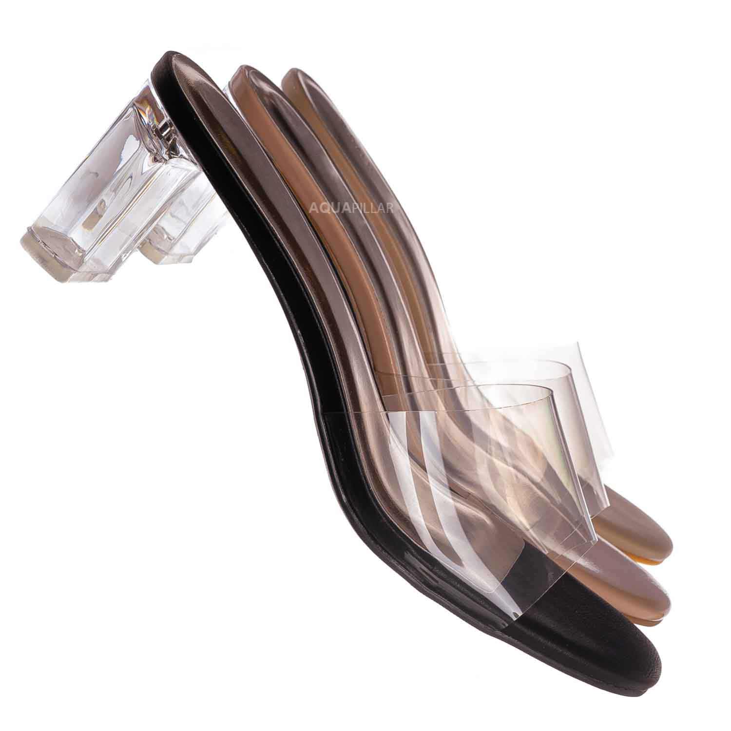 Bamboo Block Heel Glass Slipper, Clear Vinyl Dress Sandal