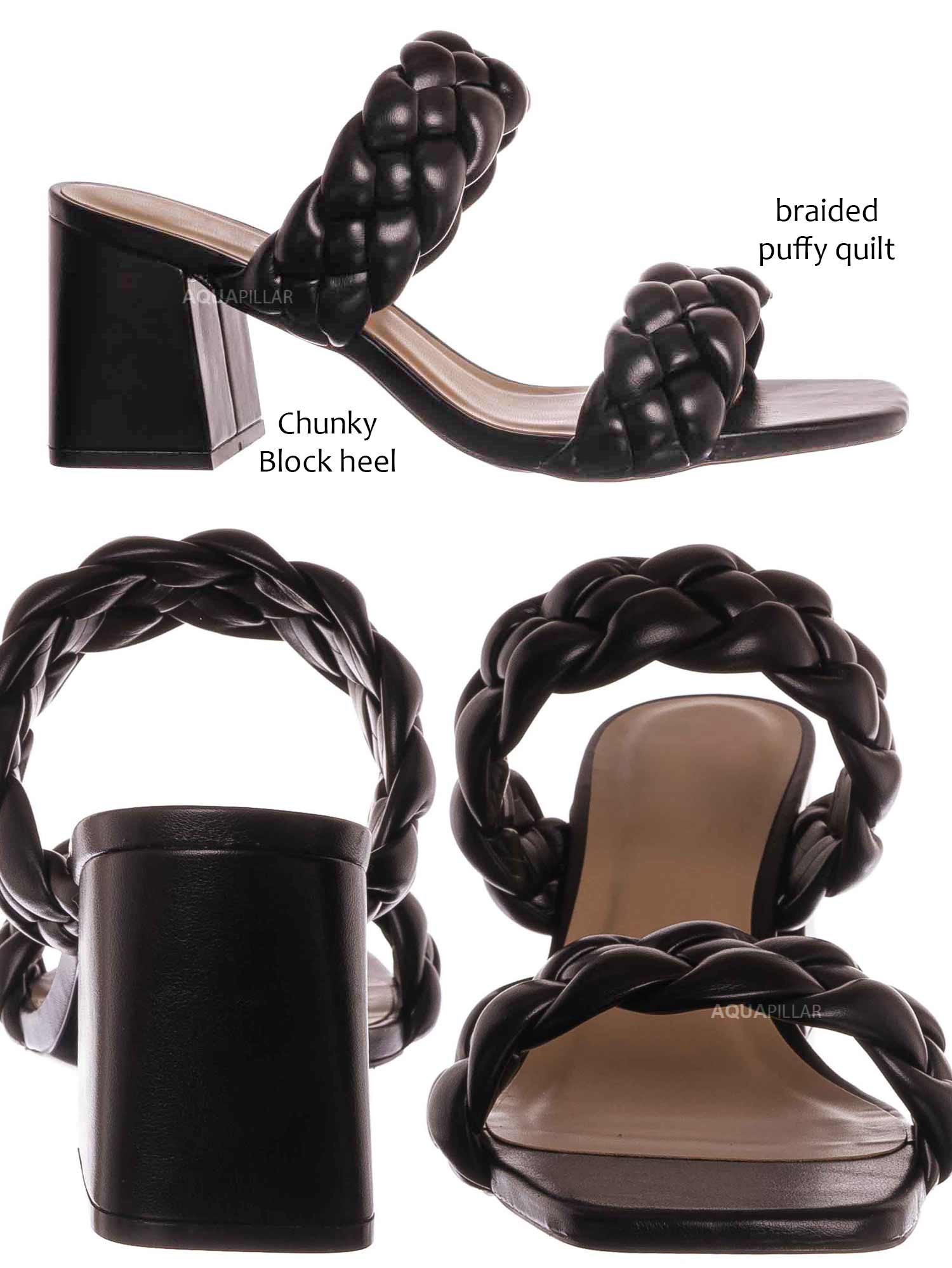Soda Block Heel Braided Mule Women Puffy Slide Sandal Soda Block Heel Braided Mule Women Puffy Slide Sandal