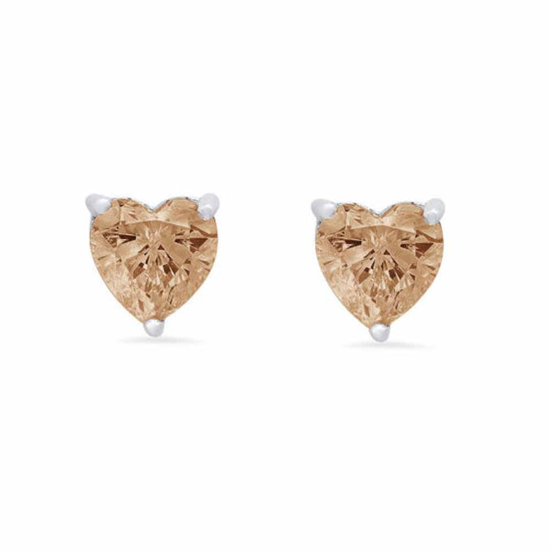 Paris Jewelry 14k White Gold Push Back Heart Created Champagne Sapphire Stud Earrings 3mm