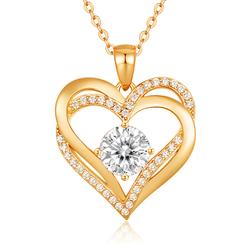 Paris Jewelry 18K Yellow Gold 1Ct White Sapphire Love Heart Necklace For Women Plated