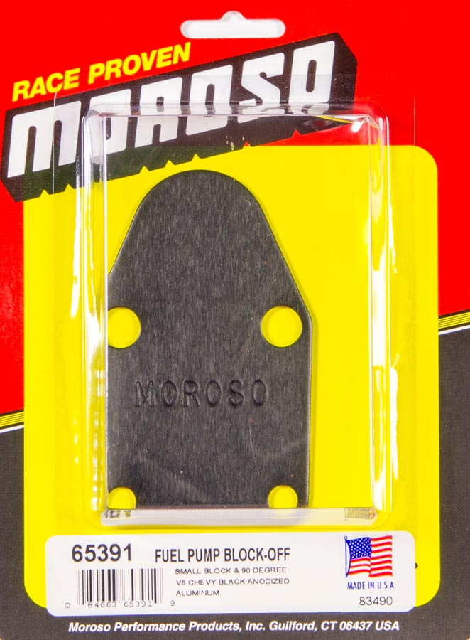 Moroso 65391 Fuel Pump Block Off Plate - Small Block Chevy - Black Aluminum