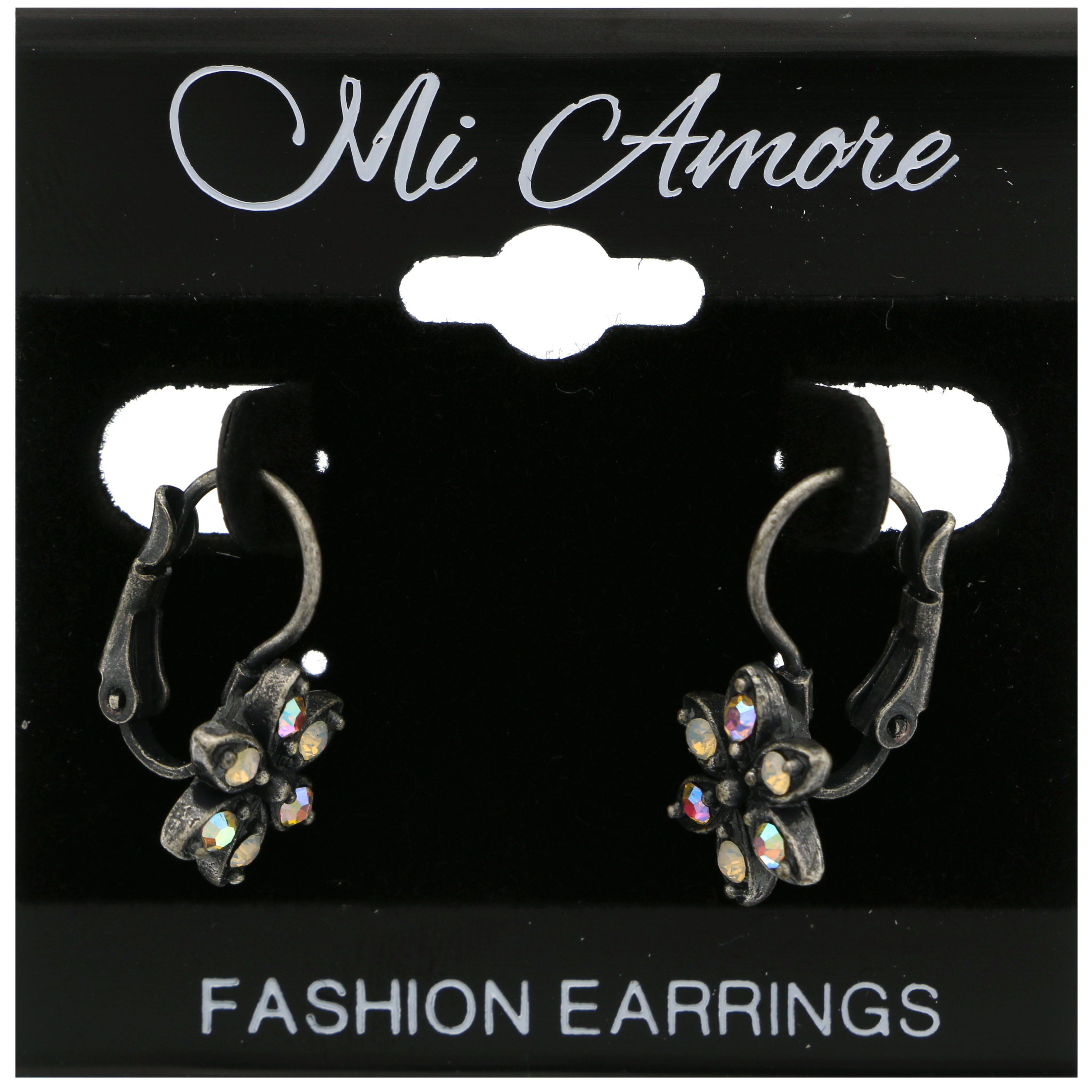 Mi Amore Flower AB Finish Crystal Dangle-Earrings Silver-Tone