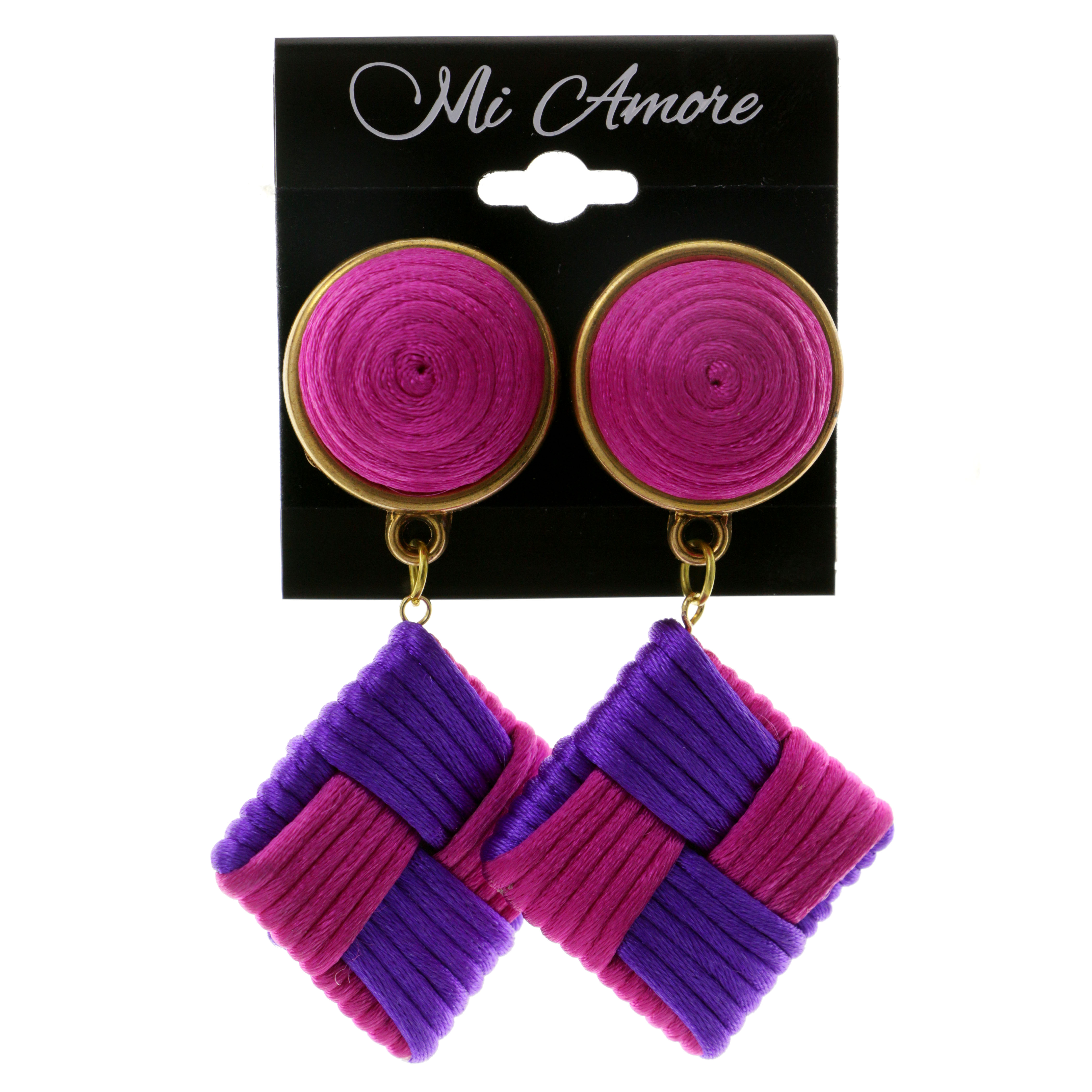 MI AMORE Colorful & Gold-Tone Colored Fabric Clip-On-Earrings #LQC232