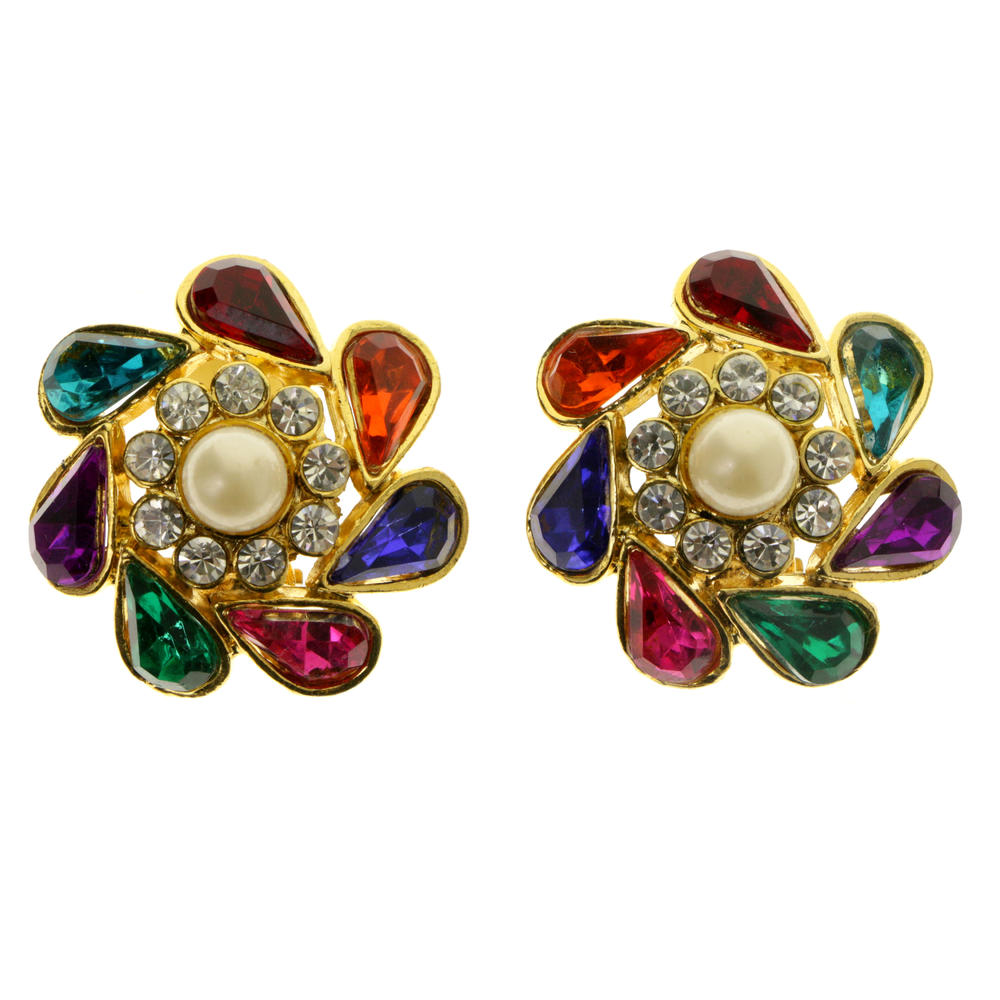 MI AMORE Colorful & Gold-Tone Colored Metal Clip-On-Earrings With Faceted Accents #LQC309