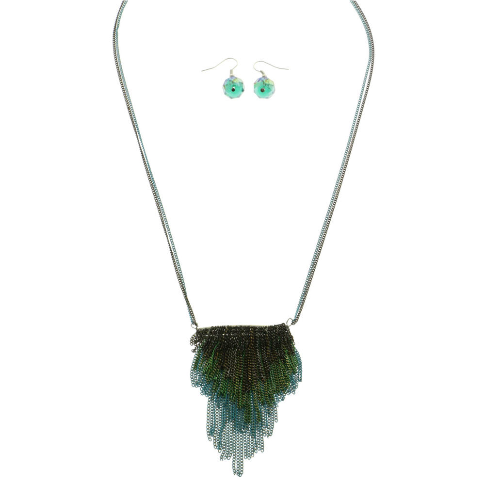 Mi Amore Necklace-Earring-Set Green/Dark-Silver