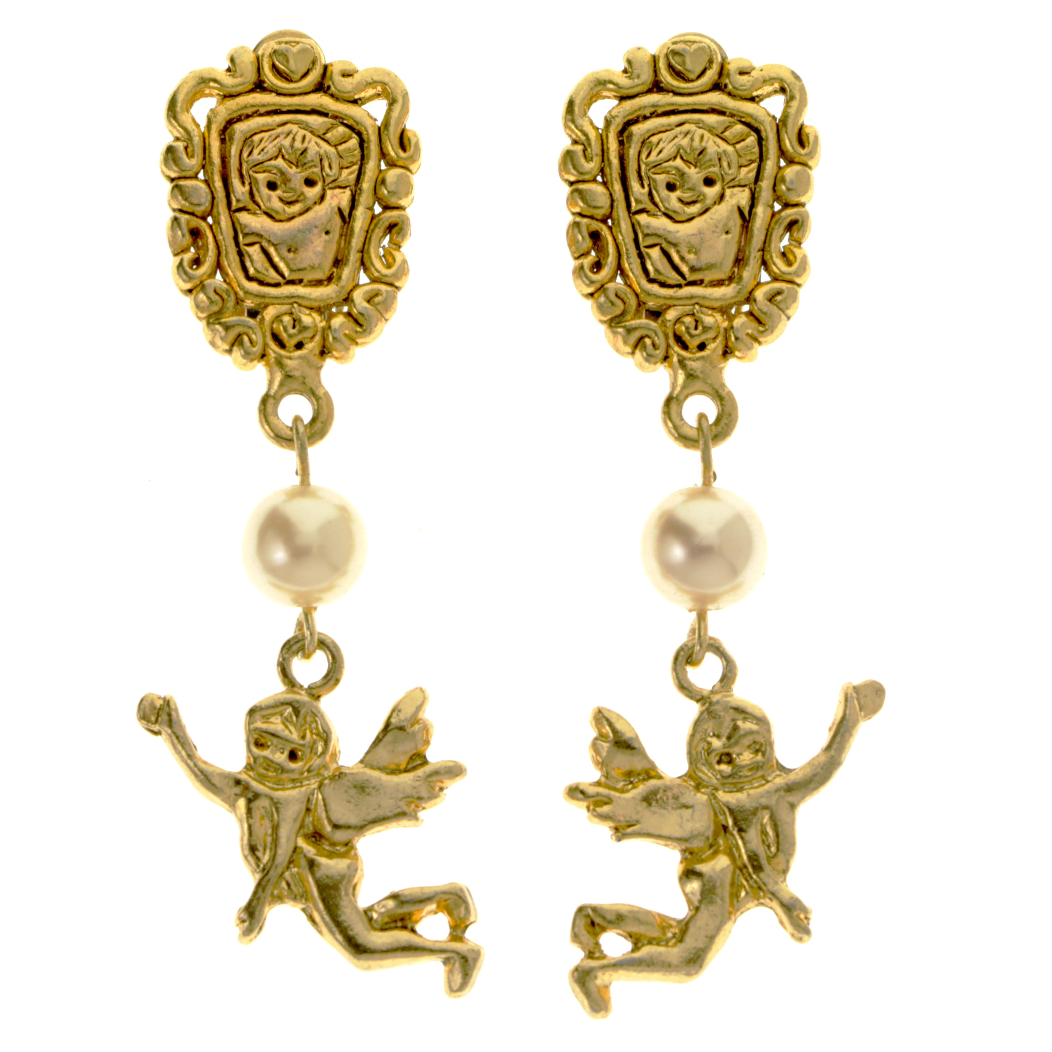 MI AMORE Oranate Cherubs Clip-On-Earrings  With Bead Accents Gold-Tone Color #LQC473