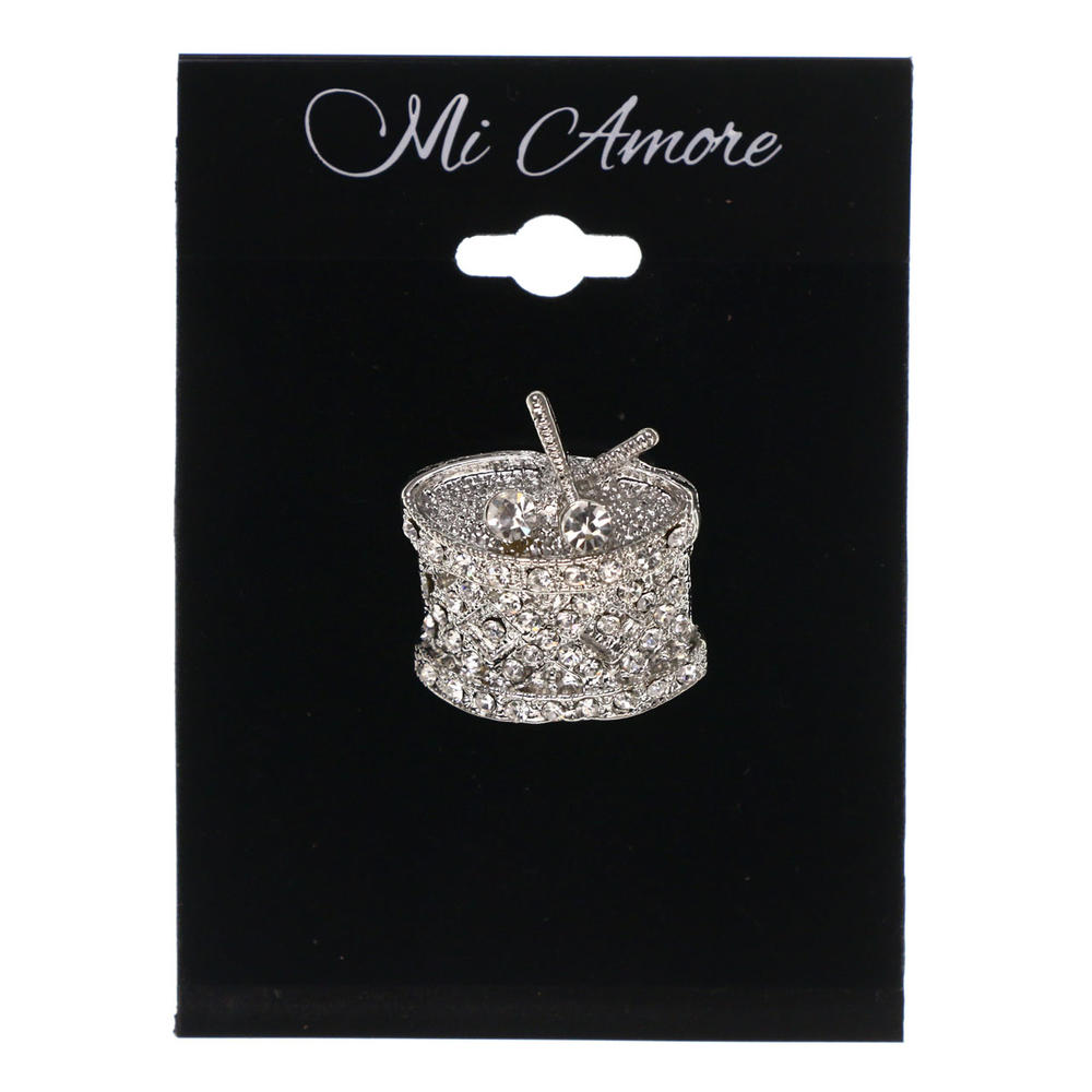 Mi Amore Snare Drum Sticks Marching Band Themed Brooch-Pin Silver-Tone