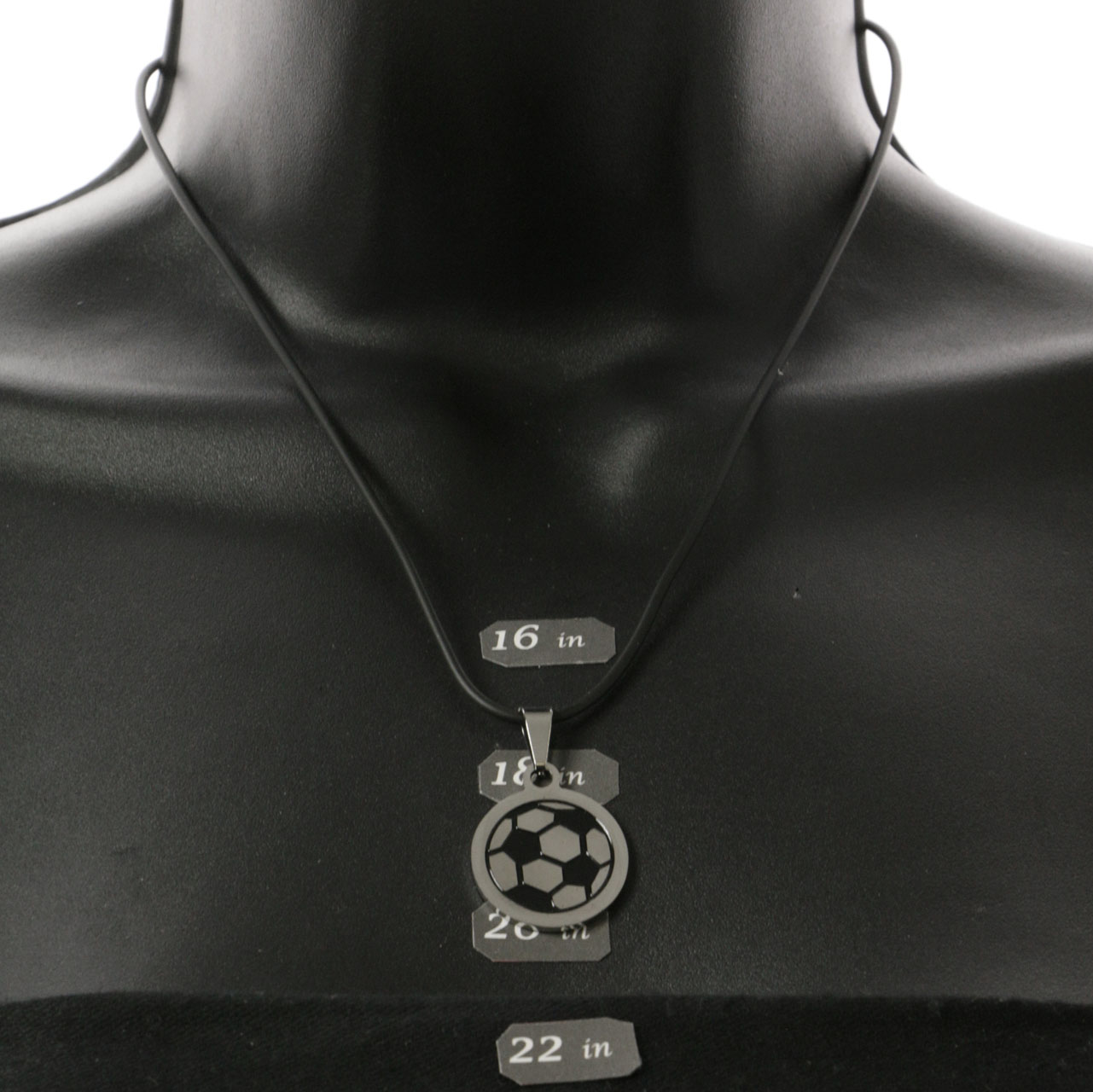 Mi Amore Soccer Ball Pendant-Necklace Black/Silver-Tone