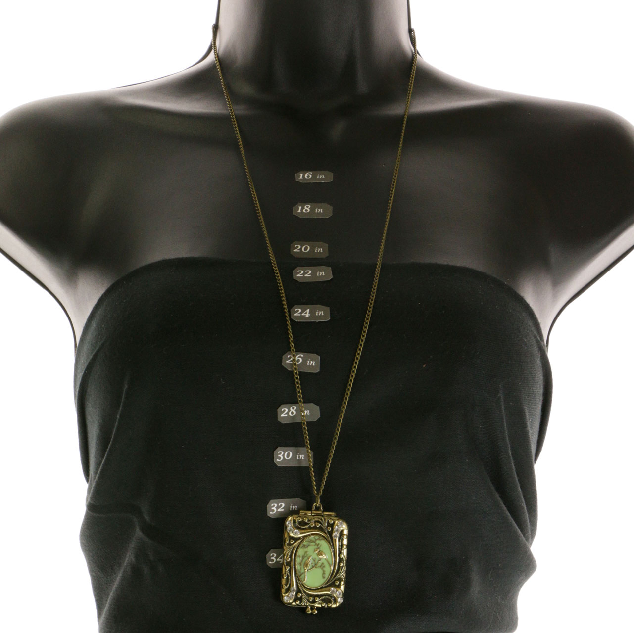 Mi Amore Birds Locket Adjustable Pendant-Necklace Gold-Tone & Green