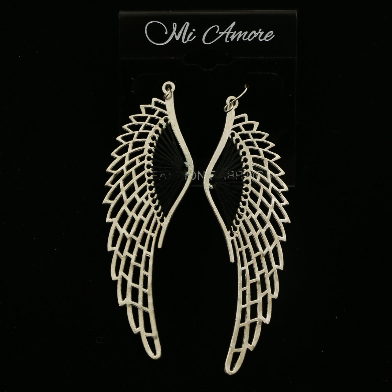 MI AMORE MiAmore Angel Wings Dangle-Earrings Silver-Tone/Black