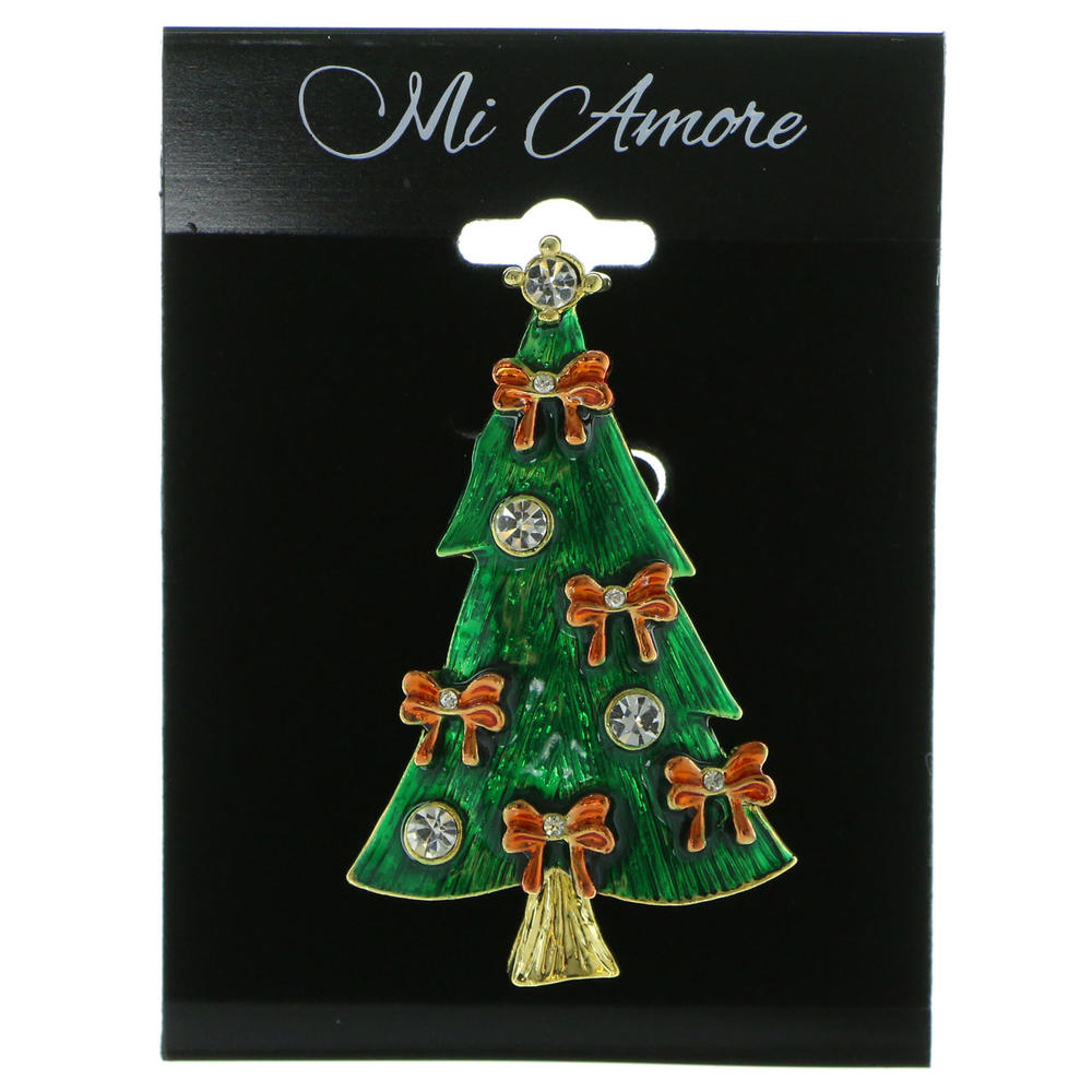 Mi Amore Christmas Tree Brooch-Pin Gold-Tone/Green