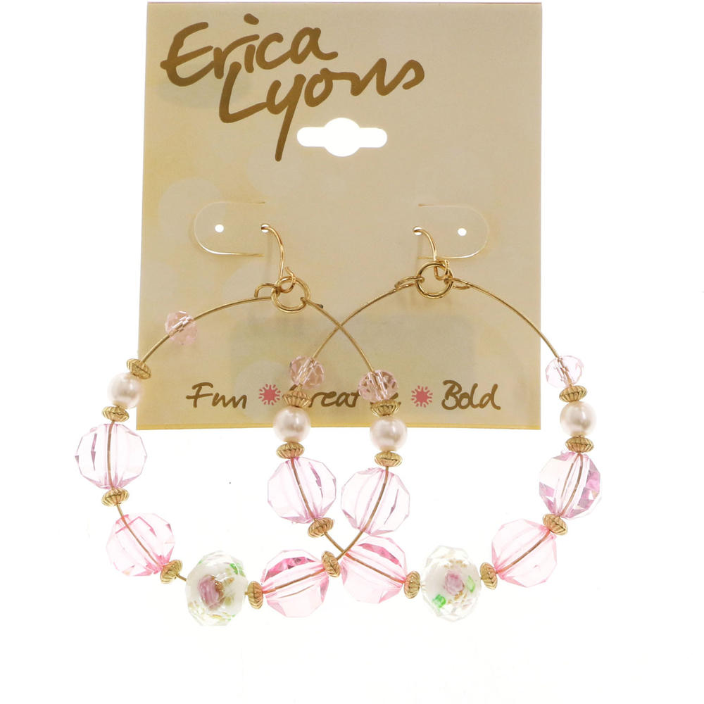 Erica Lyons Rose Picture Bead Dangle-Earrings Gold-Tone/Pink