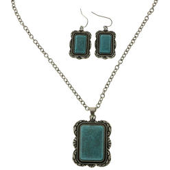 MIXIT Gift Boxed Turquoise Necklace-Earring-Set Silver-Tone