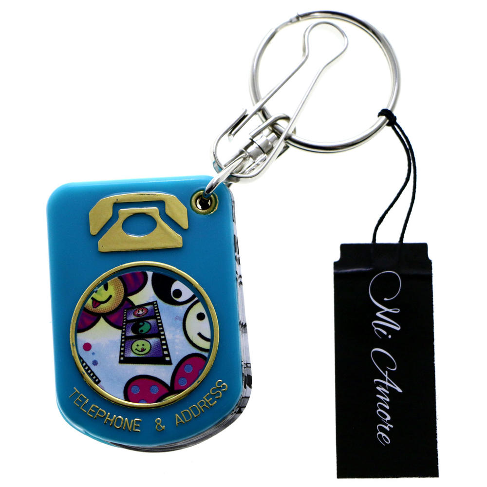 MI AMORE Mini Telephone and Address Book Split-Ring-Keychain Blue/Multicolor