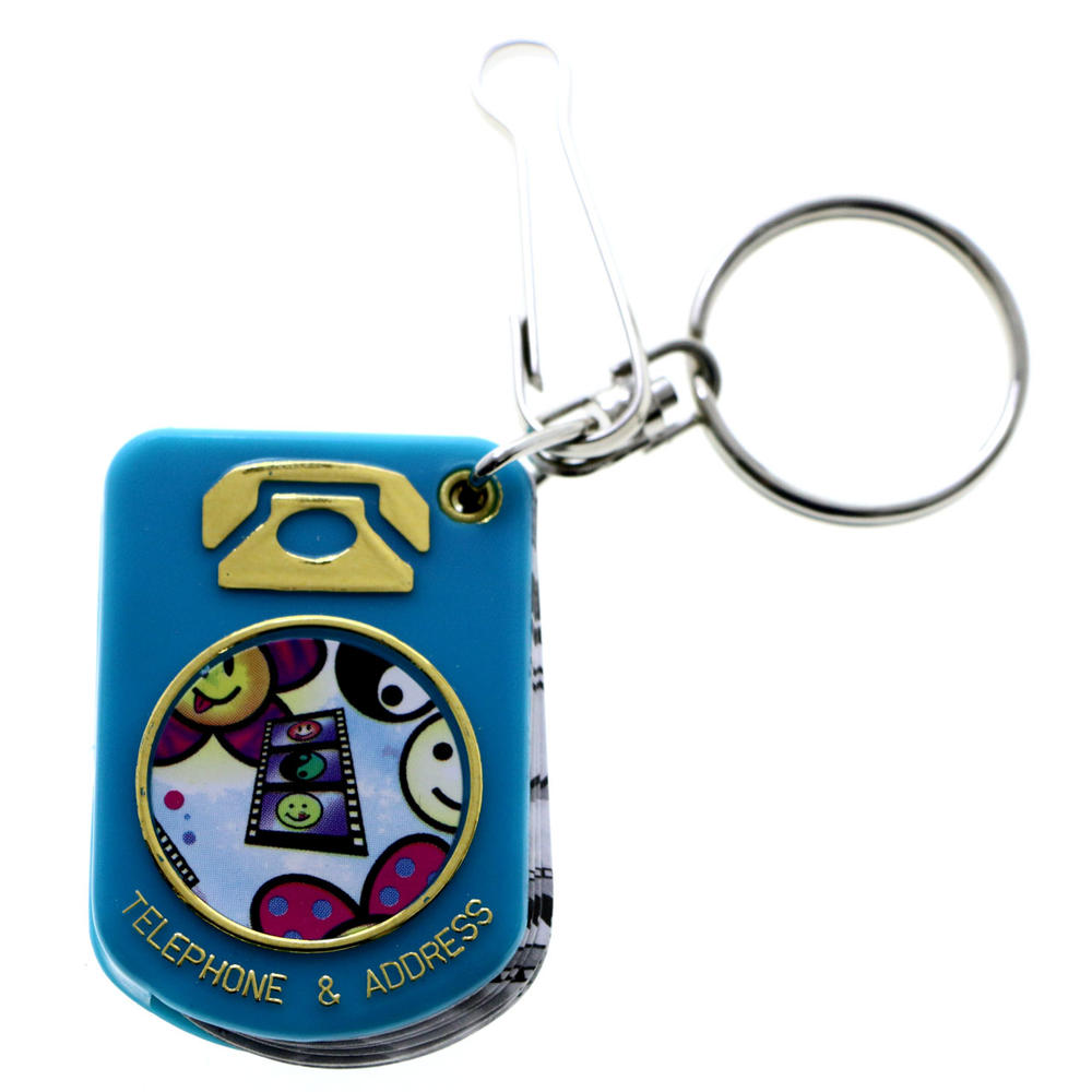 MI AMORE Mini Telephone and Address Book Split-Ring-Keychain Blue/Multicolor