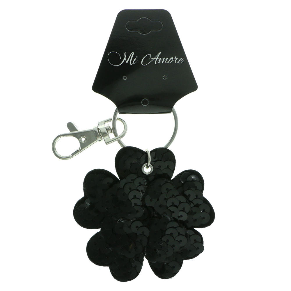 MI AMORE Black Flower Shaped Keychain With Trigger Snap KEKC4398