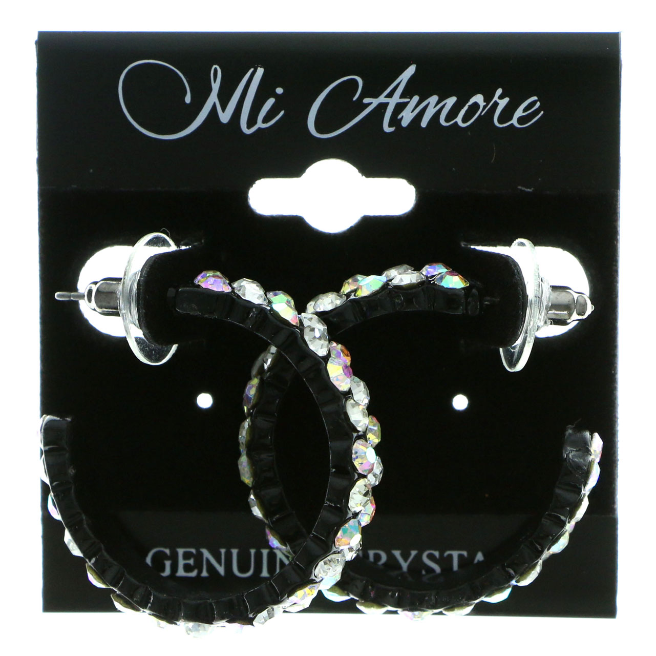 MI AMORE Black Hoop Earrings With Sparkling Iridescent Faceted Crystal Accents