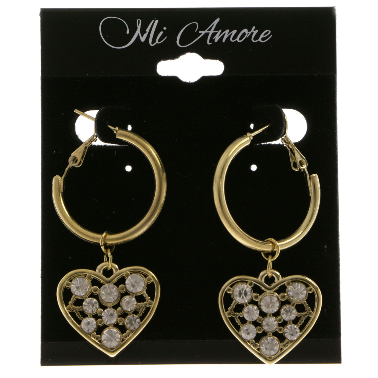 MI AMORE Gold-Tone Hoop-Earrings With Heart Shaped Charm and Crystal Accents 10E3537