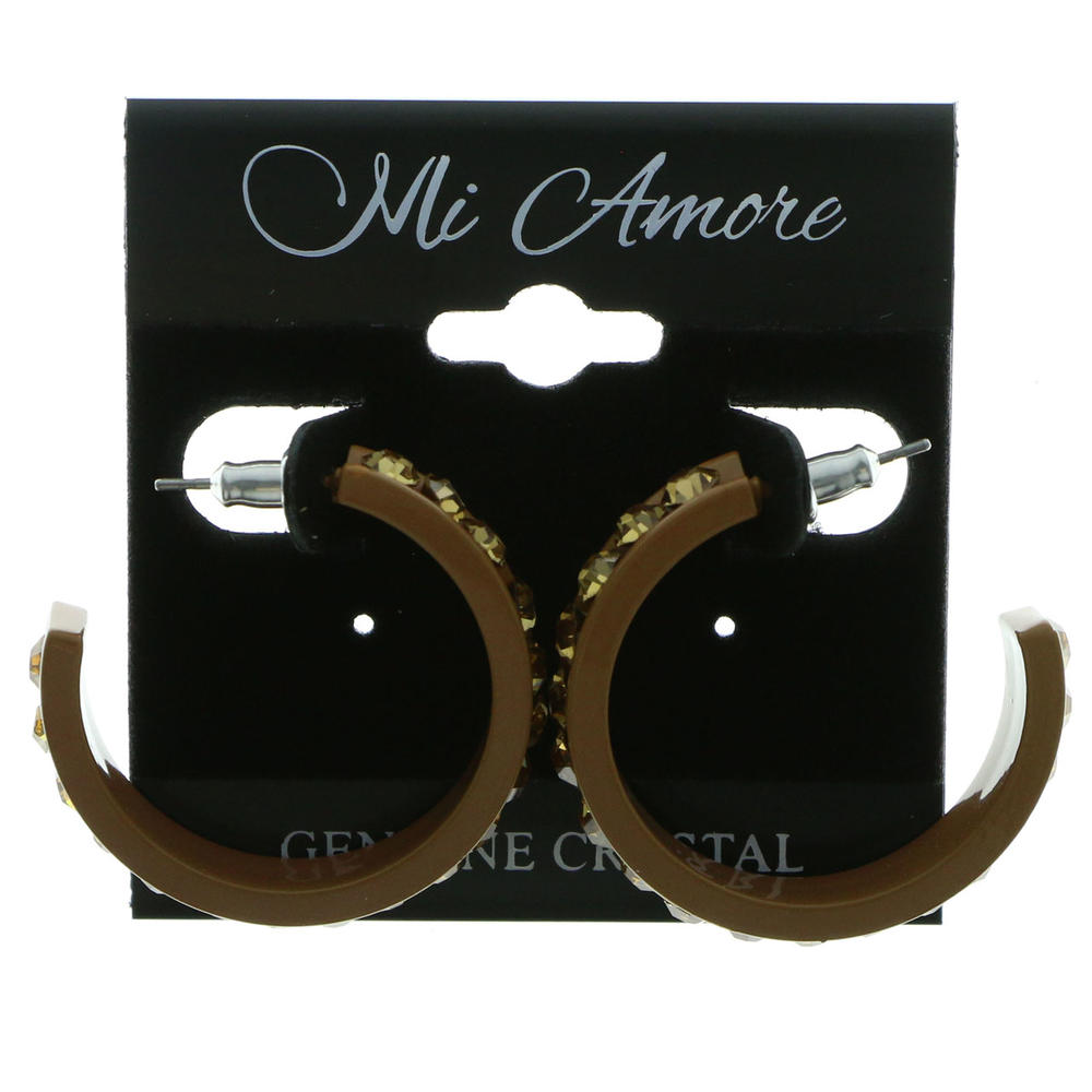 MI AMORE Brown Hoop Earrings with Amber Colored Crystal Accents