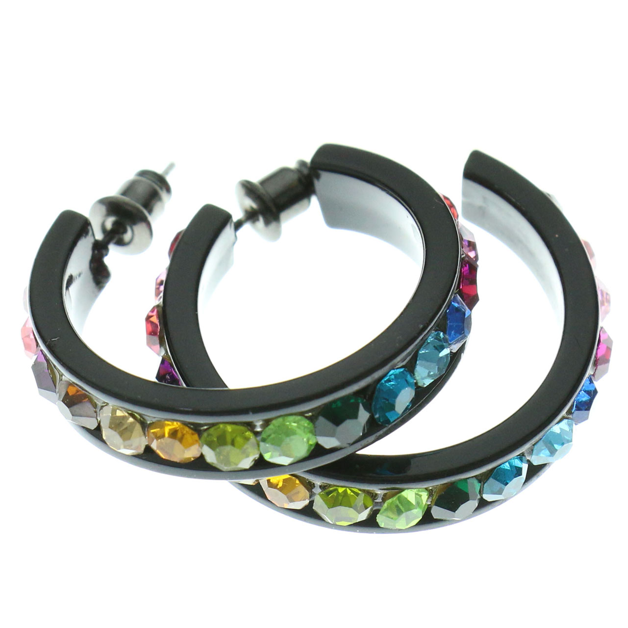 MI AMORE Hoop Earrings With Multi-Color Faceted Crystal Accents Black