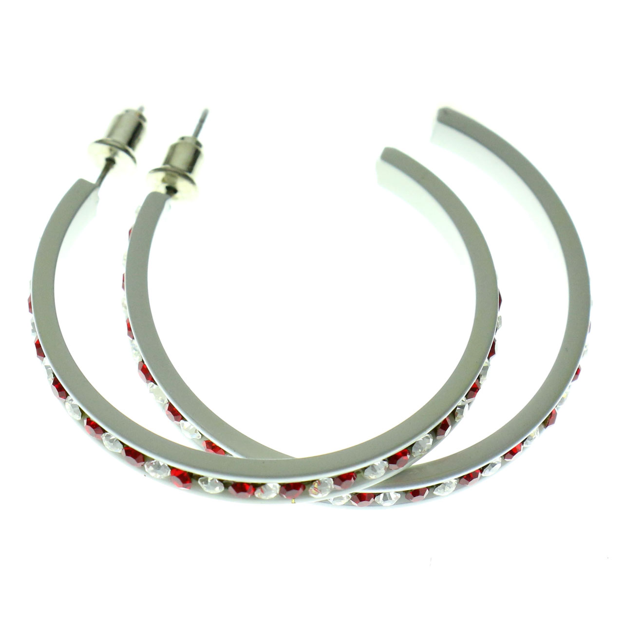 MI AMORE Hoop Earrings With Multi-Color Faceted Crystal Accents EHP111 Silver-Tone